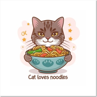 Cat loves noodles Posters and Art